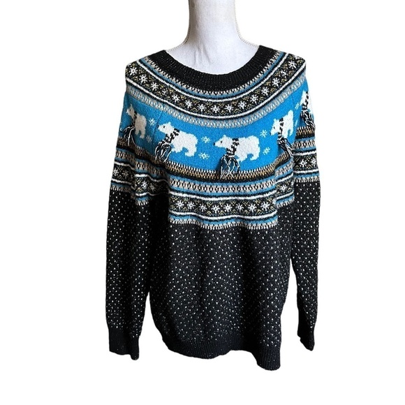 Holiday Time Women's Ugly Christmas Sweater Knit Polar Bears Size Large (12-14) - Picture 3 of 17